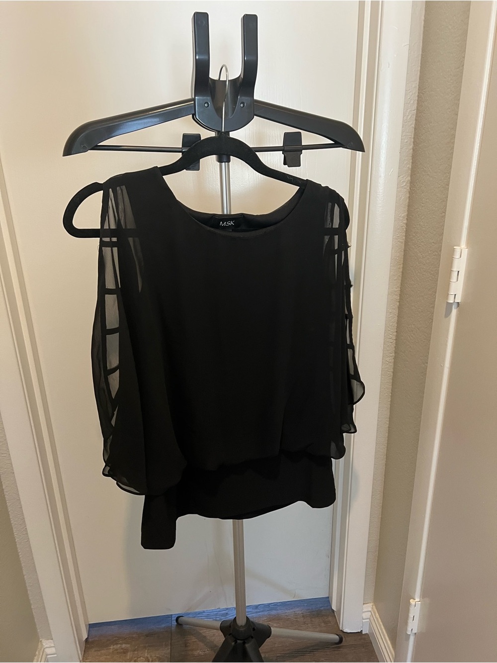 MSK Black Layered Sheer Sleeve Blouse